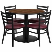 Flash Furniture RSRB1008-GG 36&quot; Round Walnut Laminate Table Set with 4 Ladder Back Metal Chairs, Burgundy Vinyl Seat