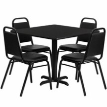 Flash Furniture HDBF1009-GG 36&quot; Square Black Laminate Table Set with 4 Black Trapezoidal Back Banquet Chairs
