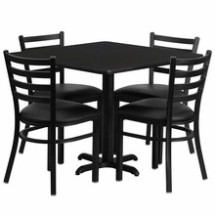 Flash Furniture HDBF1013-GG 36&quot; Square Black Laminate Table Set with 4 Ladder Back Metal Chairs, Black Vinyl Seat