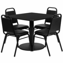 Flash Furniture RSRB1009-GG 36" Square Black Laminate Table Set with 4 Black Trapezoidal Back Banquet Chairs