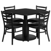 Flash Furniture RSRB1013-GG 36" Square Black Laminate Table Set with 4 Ladder Back Metal Chairs, Black Vinyl Seat
