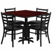Flash Furniture HDBF1014-GG 36&quot; Square Mahogany Laminate Table Set with 4 Ladder Back Metal Chairs, Black Vinyl Seat