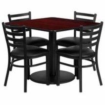 Flash Furniture RSRB1014-GG 36&quot; Square Mahogany Laminate Table Set with 4 Ladder Back Metal Chairs, Black Vinyl Seat