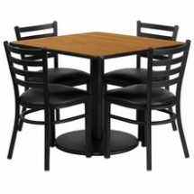 Flash Furniture RSRB1015-GG 36&quot; Square Natural Laminate Table Set with 4 Ladder Back Metal Chairs, Black Vinyl Seat
