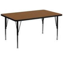 Flash Furniture XU-A3672-REC-OAK-H-P-GG 36&quot;W x 72&quot;L Rectangular Activity Table with 1.25&quot; Thick High Pressure Oak Laminate Top and Height Adjustable Preschool Legs