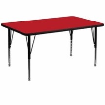 Flash Furniture XU-A3672-REC-RED-H-P-GG 36&quot;W x 72&quot;L Rectangular Activity Table with 1.25&quot; Thick High Pressure Red Laminate Top and Height Adjustable Preschool Legs