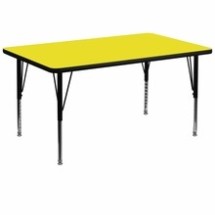 Flash Furniture XU-A3672-REC-YEL-H-P-GG 36&quot;W x 72&quot;L Rectangular Activity Table with 1.25&quot; Thick High Pressure Yellow Laminate Top and Height Adjustable Preschool Legs