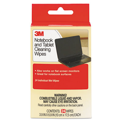 3M Notebook Screen Cleaning Cloth Wet Wipes, 7" x 4", 24/Pack