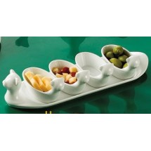 CAC China PTA-4-S Gourmet Bright White Porcelain 13 3/4&quot; Cute Tray with 4 Bowls