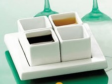 CAC China DT-SQ5 Gourmet Collection 4 Square Bowls with Square Tray Set 5-3/4"