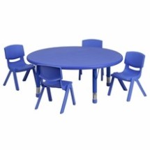 Flash Furniture YU-YCX-0053-2-ROUND-TBL-BLUE-E-GG 45" Round Adjustable Blue Plastic Activity Table Set with 4 School Stack Chairs