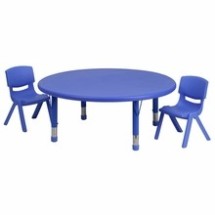 Flash Furniture YU-YCX-0053-2-ROUND-TBL-BLUE-R-GG 45&quot; Round Adjustable Blue Plastic Activity Table Set with 2 School Stack Chairs