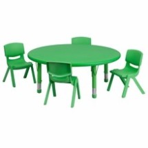 Flash Furniture YU-YCX-0053-2-ROUND-TBL-GREEN-E-GG 45" Round Adjustable Green Plastic Activity Table Set with 4 School Stack Chairs