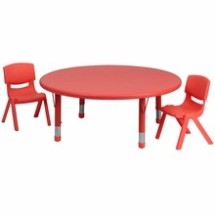 Flash Furniture YU-YCX-0053-2-ROUND-TBL-RED-R-GG 45&quot; Round Adjustable Red Plastic Activity Table Set with 2 School Stack Chairs
