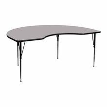 Flash Furniture XU-A4872-KIDNY-GY-T-A-GG 48"W x 72"L Kidney Shaped Activity Table with Gray Thermal Fused Laminate Top and Standard Height Adjustable Legs