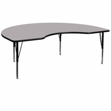 Flash Furniture XU-A4872-KIDNY-GY-T-P-GG 48"W x 72"L Kidney Shaped Activity Table with Gray Thermal Fused Laminate Top and Height Adjustable Preschool Legs