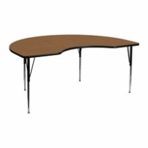 Flash Furniture XU-A4872-KIDNY-OAK-T-A-GG 48&quot;W x 72&quot;L Kidney Shaped Activity Table with Oak Thermal Fused Laminate Top and Standard Height Adjustable Legs