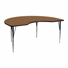 Flash Furniture XU-A4872-KIDNY-OAK-T-A-GG 48"W x 72"L Kidney Shaped Activity Table with Oak Thermal Fused Laminate Top and Standard Height Adjustable Legs
