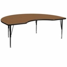 Flash Furniture XU-A4872-KIDNY-OAK-T-P-GG 48&quot;W x 72&quot;L Kidney Shaped Activity Table with Oak Thermal Fused Laminate Top and Height Adjustable Preschool Legs