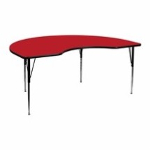 Flash Furniture XU-A4872-KIDNY-RED-H-A-GG 48"W x 72"L Kidney Shaped Activity Table with Red Laminate Top and Height Adjustable Legs