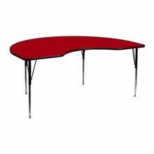 Flash Furniture XU-A4872-KIDNY-RED-T-A-GG 48"W x 72"L Kidney Shaped Activity Table with Red Thermal Fused Laminate Top and Standard Height Adjustable Legs