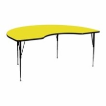 Flash Furniture XU-A4872-KIDNY-YEL-H-A-GG 48"W x 72"L Kidney Shaped Activity Table with Yellow Laminate Top and Height Adjustable Legs