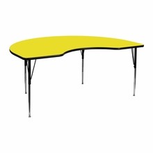 Flash Furniture XU-A4872-KIDNY-YEL-H-A-GG 48"W x 72"L Kidney Shaped Activity Table with 1.25" Thick High Pressure Yellow Laminate Top and Standard Height Adjustable Legs