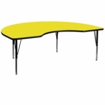 Flash Furniture XU-A4872-KIDNY-YEL-H-P-GG 48&quot;W x 72&quot;L Kidney Shaped Activity Table with 1.25&quot; Thick High Pressure Yellow Laminate Top and Height Adjustable Preschool Legs