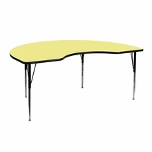 Flash Furniture XU-A4872-KIDNY-YEL-T-A-GG 48"W x 72"L Kidney Shaped Activity Table with Yellow Thermal Fused Laminate Top and Standard Height Adjustable Legs