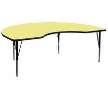 Flash Furniture XU-A4872-KIDNY-YEL-T-P-GG 48&quot;W x 72&quot;L Kidney Shaped Activity Table with Yellow Thermal Fused Laminate Top and Height Adjustable Preschool Legs