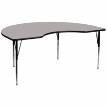 Flash Furniture XU-A4896-KIDNY-GY-H-A-GG 48"W x 96"L Kidney Shaped Activity Table with 1.25" Thick High Pressure Gray Laminate Top and Standard Height Adjustable Legs
