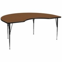 Flash Furniture XU-A4896-KIDNY-OAK-H-A-GG 48&quot;W x 96&quot;L Kidney Shaped Activity Table with 1.25&quot; Thick High Pressure Oak Laminate Top and Standard Height Adjustable Legs