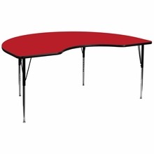 Flash Furniture XU-A4896-KIDNY-RED-H-A-GG 48"W x 96"L Kidney Shaped Activity Table with 1.25" Thick High Pressure Red Laminate Top and Standard Height Adjustable Legs