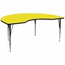 Flash Furniture XU-A4896-KIDNY-YEL-H-A-GG 48"W x 96"L Kidney Shaped Activity Table with Yellow Laminate Top and Height Adjustable Legs