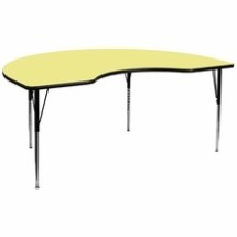 Flash Furniture XU-A4896-KIDNY-YEL-T-A-GG 48"W x 96"L Kidney Shaped Activity Table with Yellow Laminate Top and Height Adjustable Legs
