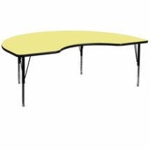 Flash Furniture XU-A4896-KIDNY-YEL-T-P-GG 48"W x 96"L Kidney Shaped Activity Table with Yellow Laminate Top, Height Adjustable Preschool Legs