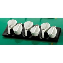 CAC China PTP-6-B Party Collection (6) 2 oz. Tasting Cups, (6) Metal Spoons, Black Rectangular Tray Set