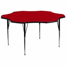 Flash Furniture XU-A60-FLR-RED-T-A-GG 60" Flower Shaped Activity Table with Red Thermal Fused Laminate Top and Standard Height Adjustable Legs