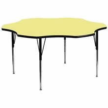 Flash Furniture XU-A60-FLR-YEL-T-A-GG 60" Flower Shaped Activity Table with Yellow Thermal Fused Laminate Top and Standard Height Adjustable Legs