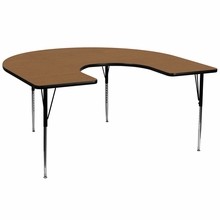 Flash Furniture XU-A6066-HRSE-OAK-T-A-GG 60"W x 66"L Horseshoe Activity Table with Oak Thermal Fused Laminate Top and Standard Height Adjustable Legs