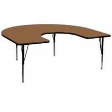 Flash Furniture XU-A6066-HRSE-OAK-T-P-GG 60"W x 66"L Horseshoe Activity Table with Oak Thermal Fused Laminate Top and Height Adjustable Preschool Legs