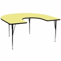 Flash Furniture XU-A6066-HRSE-YEL-T-A-GG 60&quot;W x 66&quot;L Horseshoe Activity Table with Yellow Thermal Fused Laminate Top and Standard Height Adjustable Legs