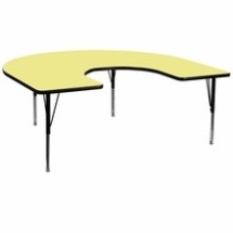 Flash Furniture XU-A6066-HRSE-YEL-T-P-GG 60"W x 66"L Horseshoe Activity Table with Yellow Laminate Top, Height Adjustable Preschool Legs
