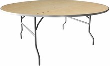 Flash Furniture XA-72-BIRCH-M-GG 72" Round Heavy Duty Birchwood Folding Banquet Table with Metal Edges