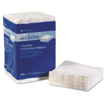 Acclaim&reg; 1/4 Fold Paper Dinner Napkins, White, 1-Ply, 16"x16", 500/PK, 8 PK/CT