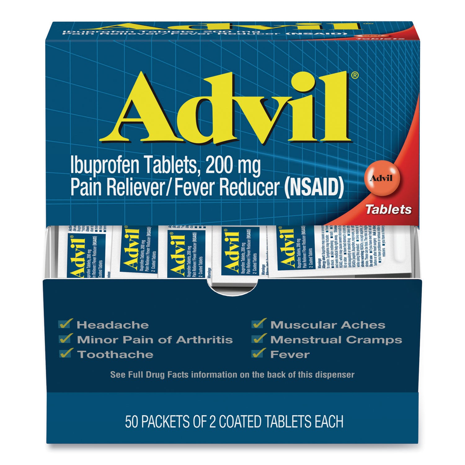 Advil Ibuprofen Tablets, Two-Packs, 50 Packs/Carton