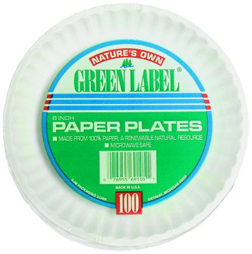 AJM  Green Label 9" White Paper Plates, 1200/Carton