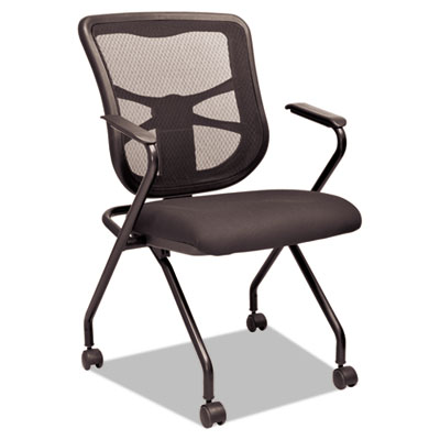 Alera Elusion Series Nesting Black Mesh Chair with Padded Arms, 2/Carton