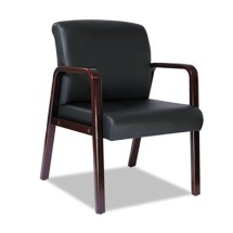 Alera Reception Black Leather Arm Chair with Mahogany Wood Frame