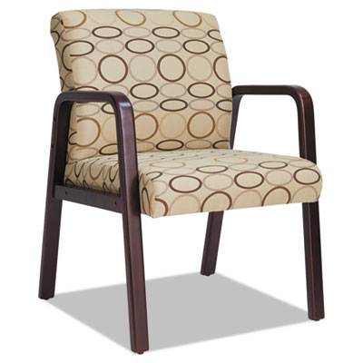 Alera Reception Tan Patterned Fabric Arm Chair with Mahogany Wood Frame